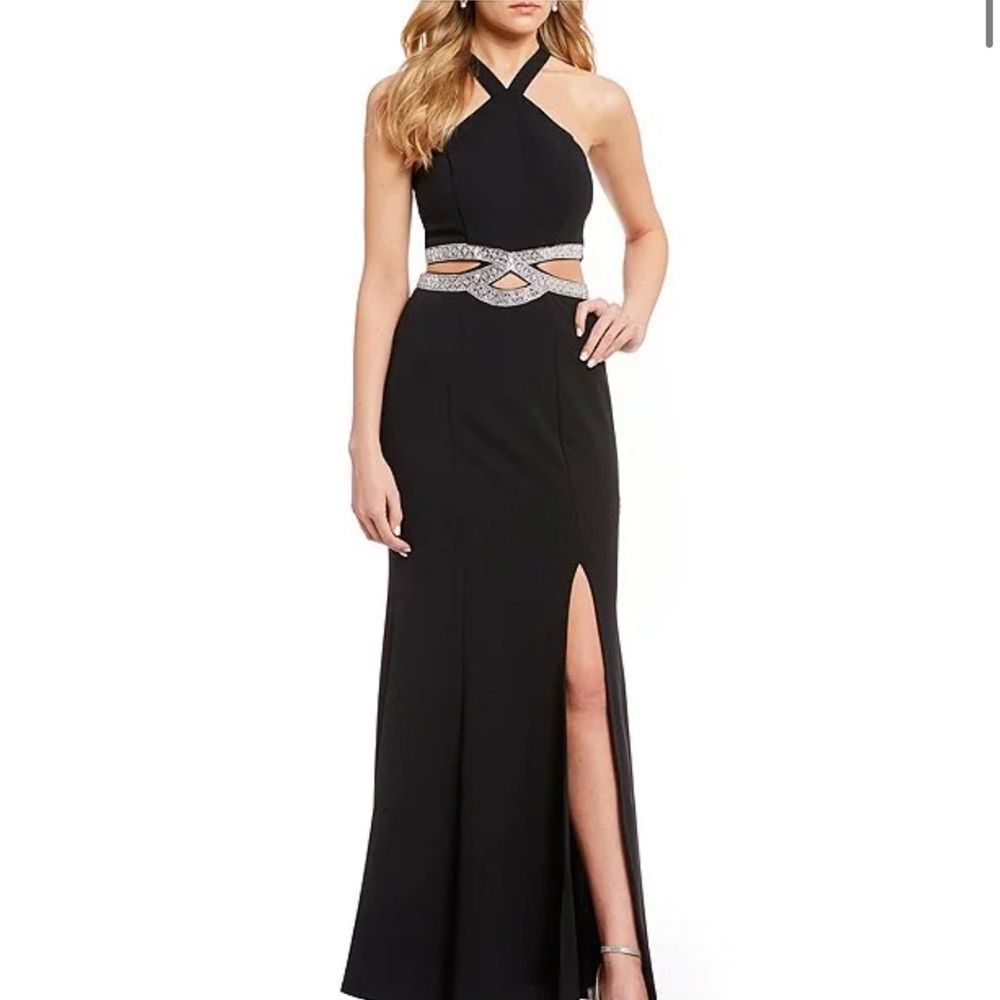Xrtraordinary black cut out floor length dress